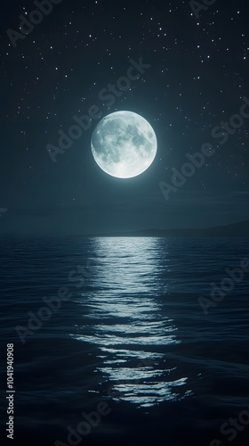 In the upper right corner is the moon, with stars scattered on it, and a little starlight sprinkled on the calm sea, 