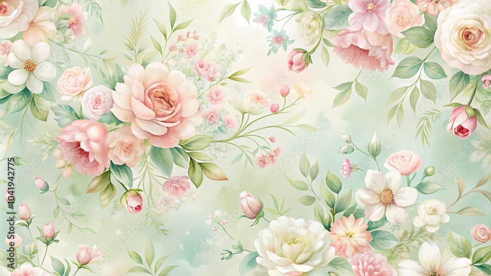 Fototapeta Delicate floral pattern background with soft pastel colors
