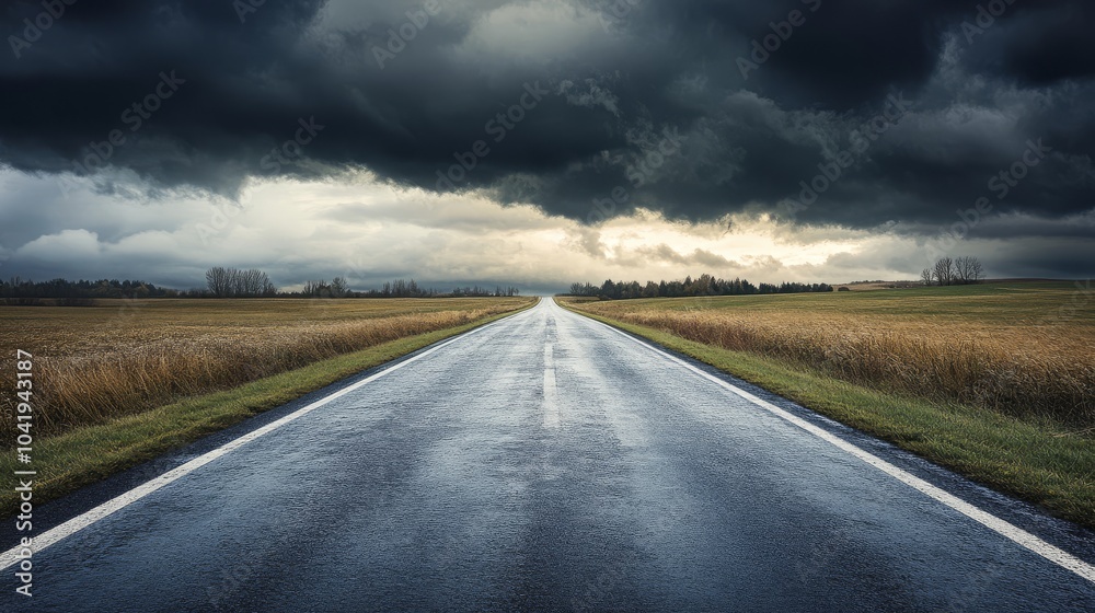 Naklejka premium An empty paved road, a dramatic photo