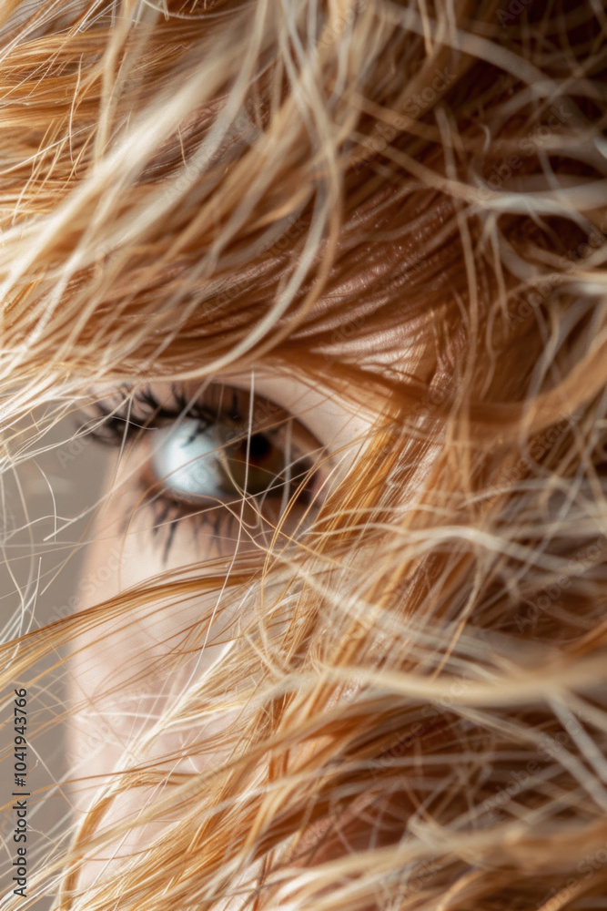Naklejka premium A macro portrait with extreme close-up of the subject's hair, capturing the individual strands and highlighting the natural textures