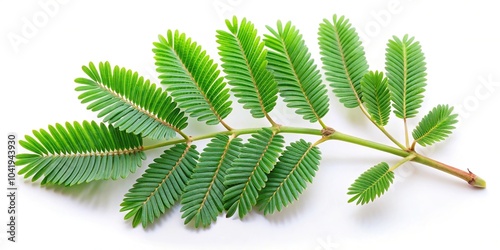Delicate Mimosa pudica leaves isolated on white background