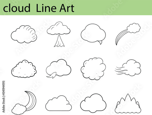 Cloud Line Art Icons: Weather, Nature, Design