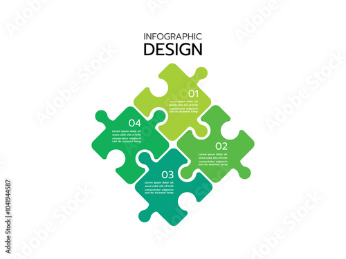 Puzzle infographic with the four-piece business presentation. Circle infographics. 4-step puzzle round process diagram.