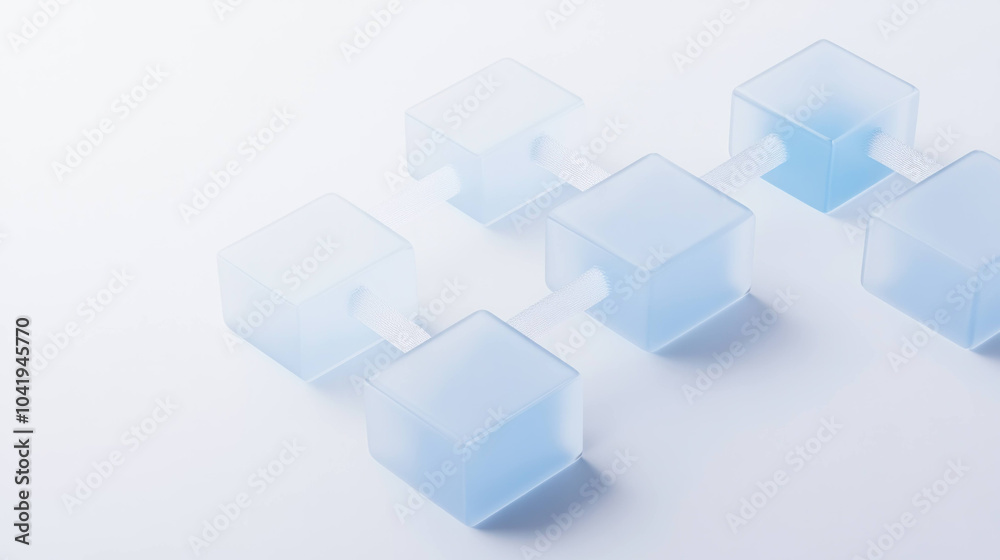 Isometric representation of chain of transparent blocks connected by links, showcasing modern and minimalistic design. This evokes sense of structure and connectivity Isometric representation of chain of transparent blocks connected by links, showcasing modern and minimalistic design. This evokes sense of structure and connectivity