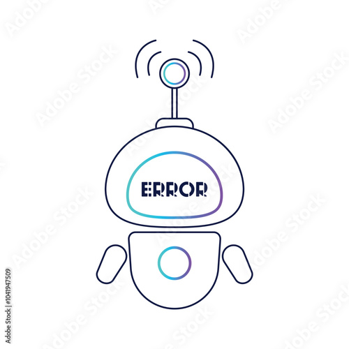 Vector icon, logo of a cute robot with an error on the screen. A chatbot. The robot is a virtual assistant.