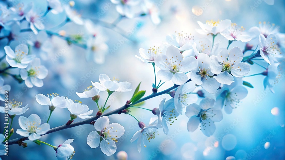 Fototapeta premium Delicate white flowers in soft blue light