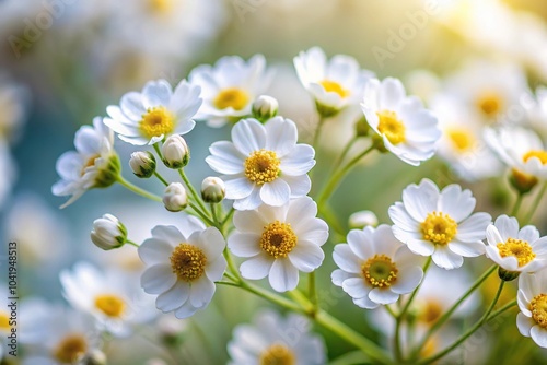 Delicate white flowers with yellow centers on soft focus background