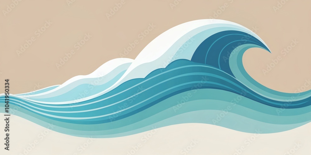 Naklejka premium Minimalist Ocean Wave Illustration - Stylish and Serene Coastal Artwork for Tranquil Spaces