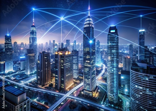 Wallpaper Mural Minimalist Nighttime Metropolis with Digital Streams in Modern Urban Landscape Torontodigital.ca