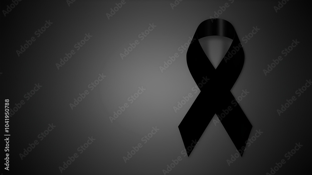 Mourning black ribbon on a gradient gray background, symbolizing grief. Minimalistic design for mourning, memorials, loss or remembrance materials. Mourning black ribbon on a gradient gray background, symbolizing grief. Minimalistic design for mourning, memorials, loss or remembrance materials.