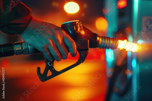 Fueling Success: Motivational Symbolism with Glowing Fuel Pump in Vibrant Lighting photo