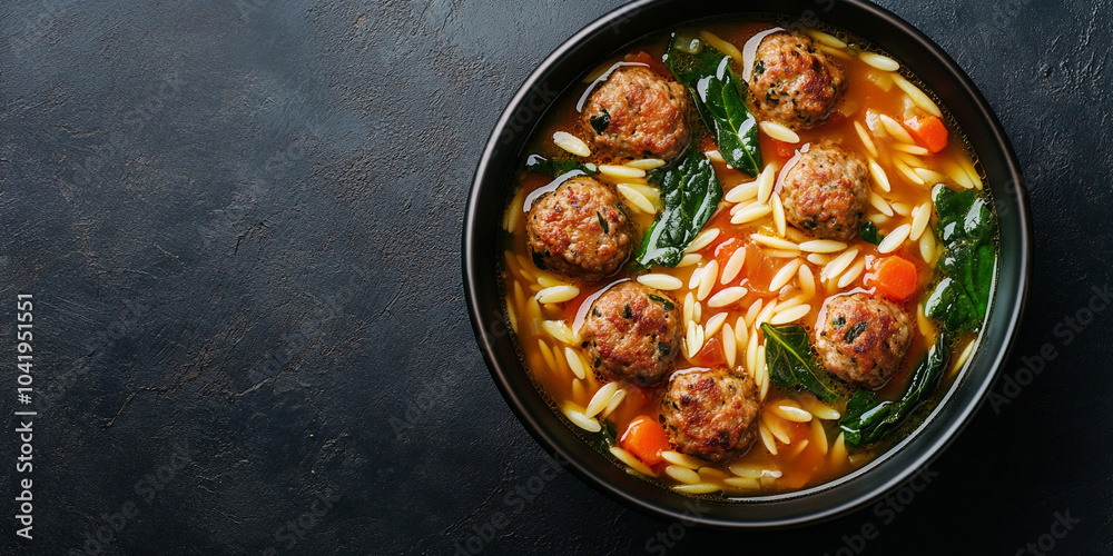 Italian Wedding Soup with meatballs, orzo pasta, and spinach. Italian Wedding Soup with meatballs, orzo pasta, and spinach.