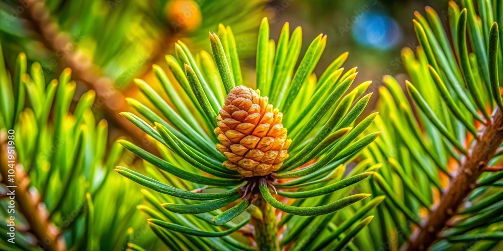 Close-Up of Pine Tree Bud and Green Leaves Close-Up of Pine Tree Bud and Green Leaves