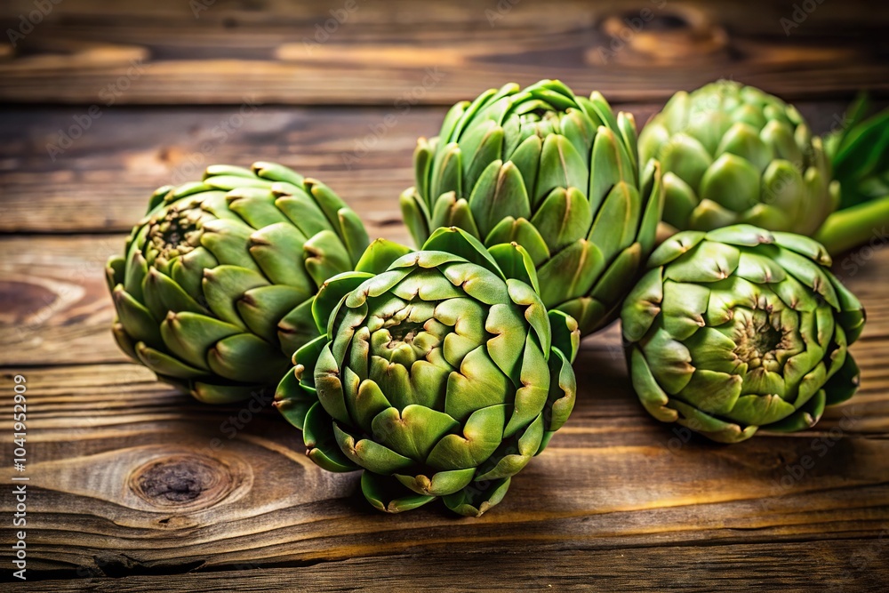 Fototapeta premium Fresh green artichokes being cooked on wooden background