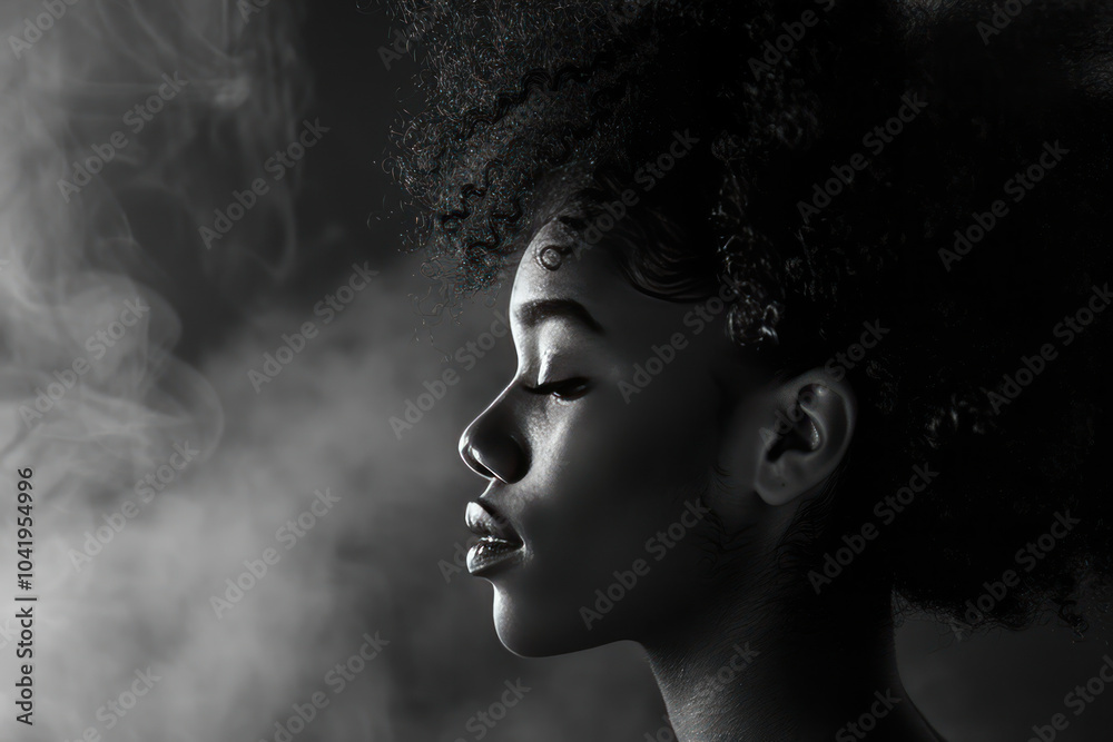 A stylish black-and-white portrait with a minimalist background, highlighting the subject's strong profile in sharp detail A stylish black-and-white portrait with a minimalist background, highlighting the subject's strong profile in sharp detail