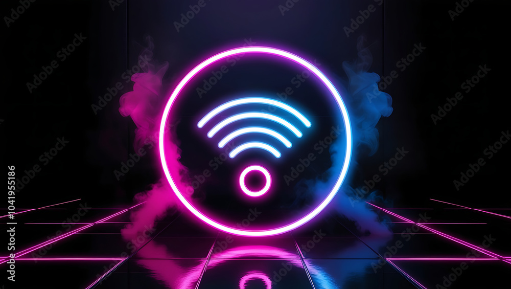 3d render of a glowing sign symbol of wifi on a neon background 3d render of a glowing sign symbol of wifi on a neon background