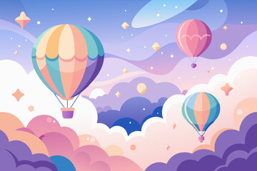 Fotobehang Luchtballon Luchtballonnen en sterren in fantasiehemel  © Imran