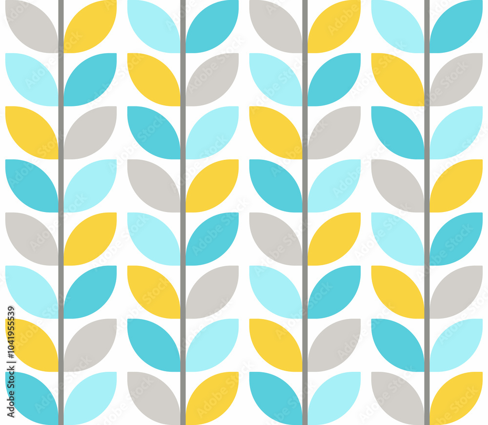 Retro mod leaves pastel teal yellow Raster Pattern. Midcentury style geometric stems seamless pattern. Retro mod leaves pastel teal yellow Raster Pattern. Midcentury style geometric stems seamless pattern.