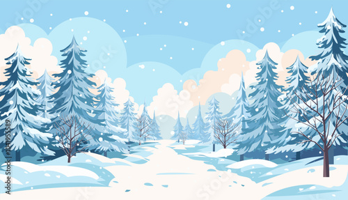 Winter vacation. Winter in Christmas background with  Christmas tree inspired winter landscape