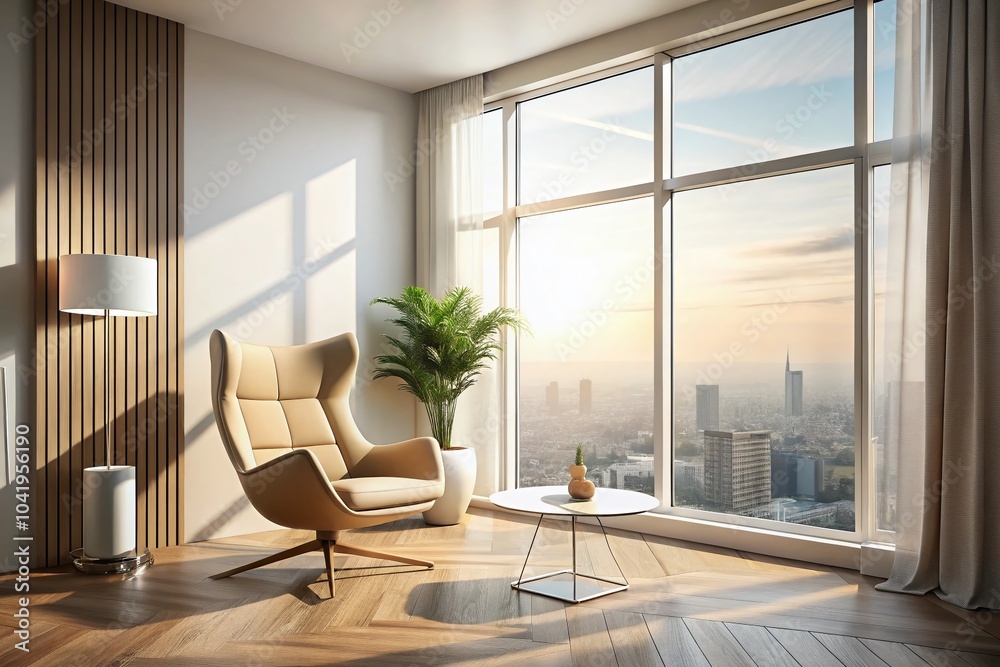 Fototapeta premium Modern Chair in Bright Room with Window - Contemporary Interior Design Inspiration