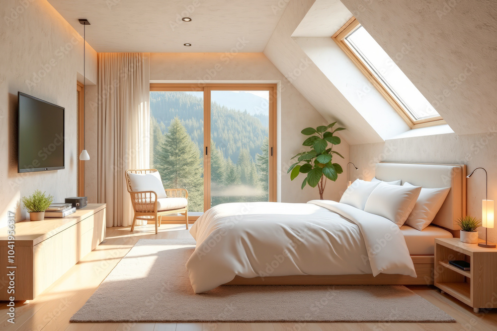 spacious bright bedroom in a chalet with large windows spacious bright bedroom in a chalet with large windows