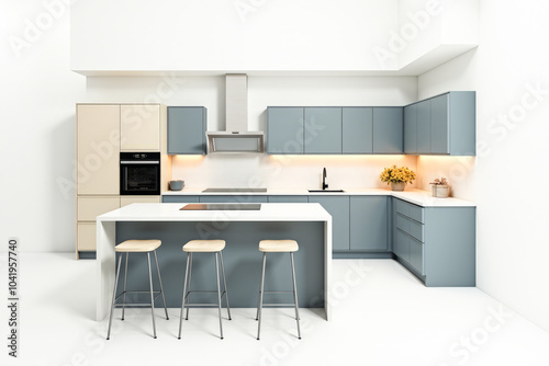 light grey kitchen set on a white background isolated