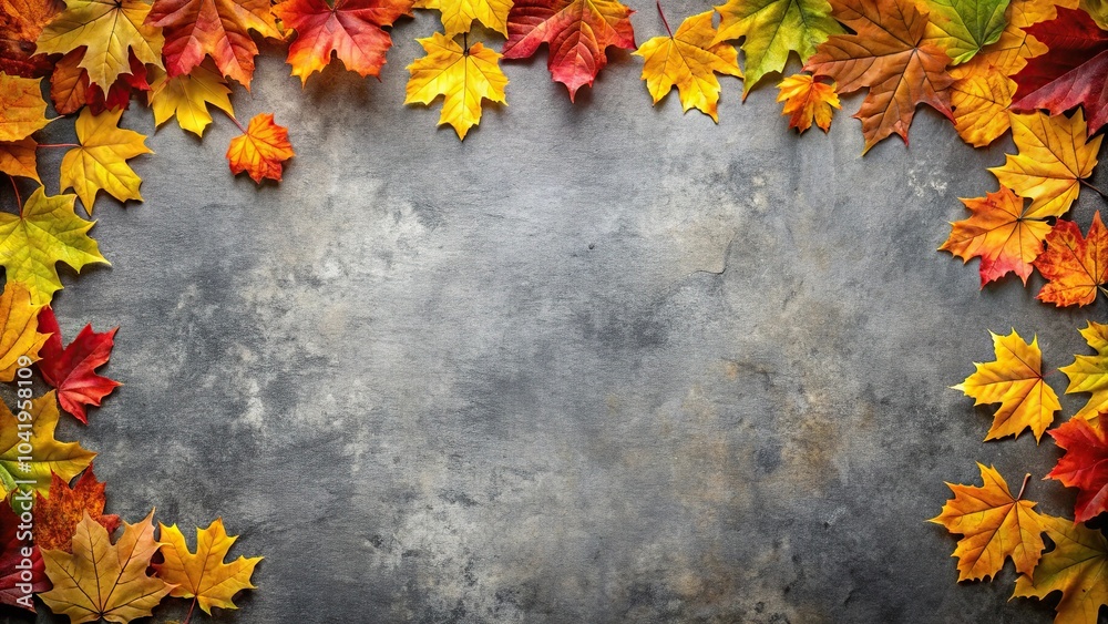 gray background with colorful autumn leaves Wide-Angle gray background with colorful autumn leaves Wide-Angle