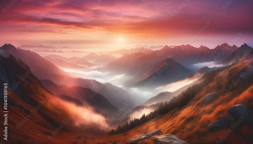 Majestic Mountain Sunrise with Misty Peaks Majestic Mountain Sunrise with Misty Peaks