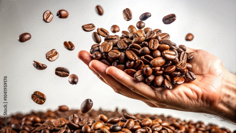 Fototapeta premium Handful of Roasted Coffee Beans on White Background