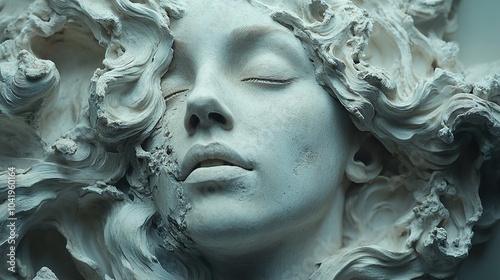 Close Up Portrait Sculpture of a Woman with Eyes Closed