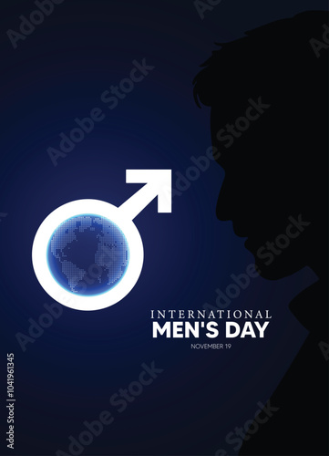 International Men's Day 19 November glowing globe on male symbol vector poster  photo