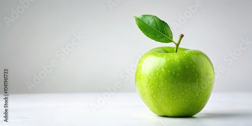 Minimalist green apple and leaf isolated on white background with clipping path
