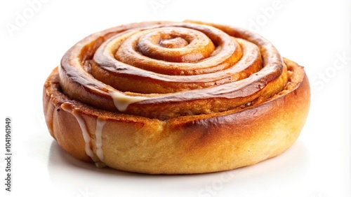 Delicious cinnamon bun isolated on white background with shallow depth of field