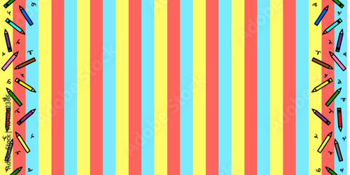 Seamless pattern with pencil, repeat pattern. Design for education, school projects, packaging, stationery decorative. colorful stripes background.