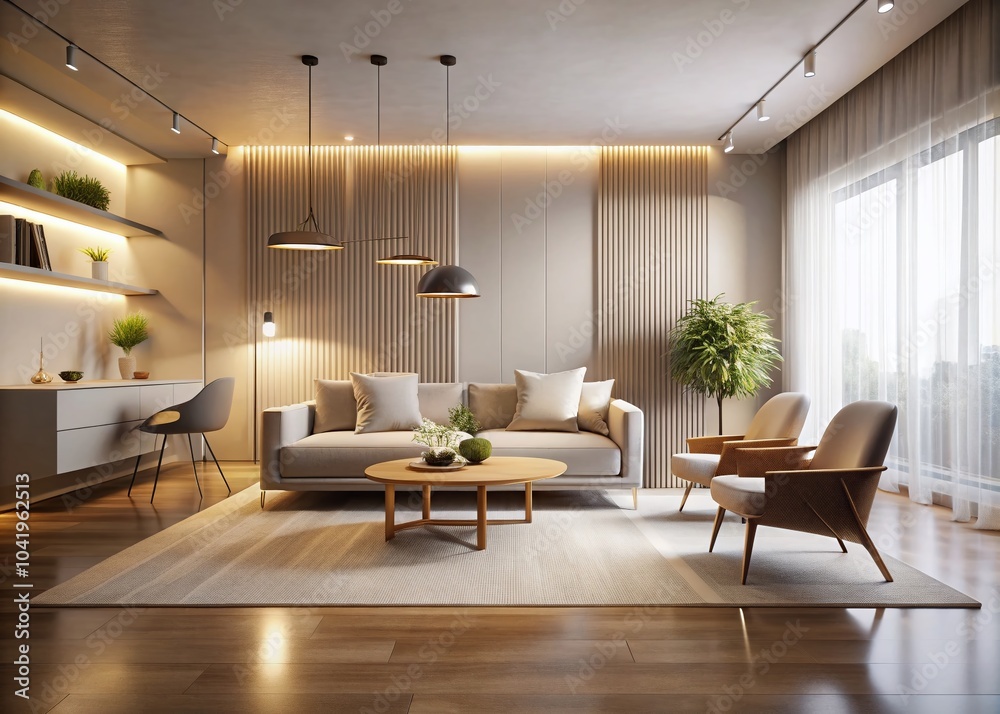 Fototapeta premium Modern Small Studio Interior with Luxury White Details - Long Exposure Photography for Elegant Spaces