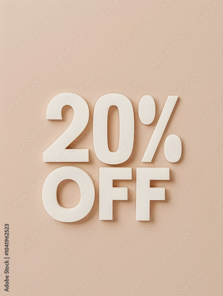 White '20% OFF' Promotional Sign on a Beige Background White '20% OFF' Promotional Sign on a Beige Background