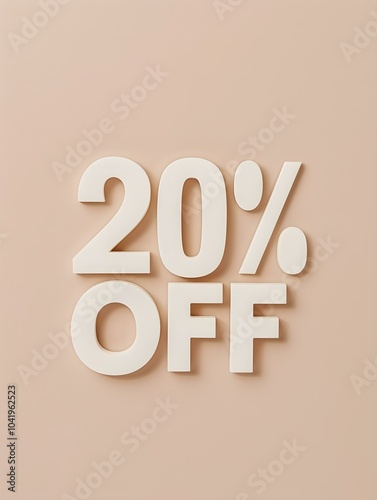 White '20% OFF' Promotional Sign on a Beige Background