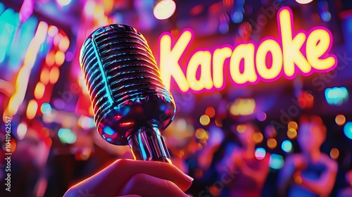 Wallpaper Mural A vibrant microphone held up in front of a colorful karaoke sign. Torontodigital.ca