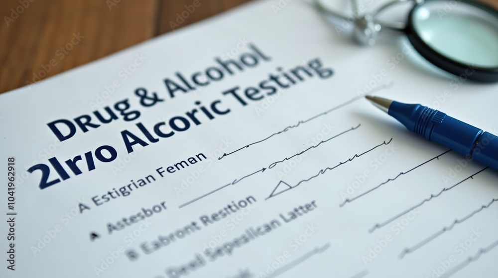 Drug and alcohol testing form on office table with pen Drug and alcohol testing form on office table with pen