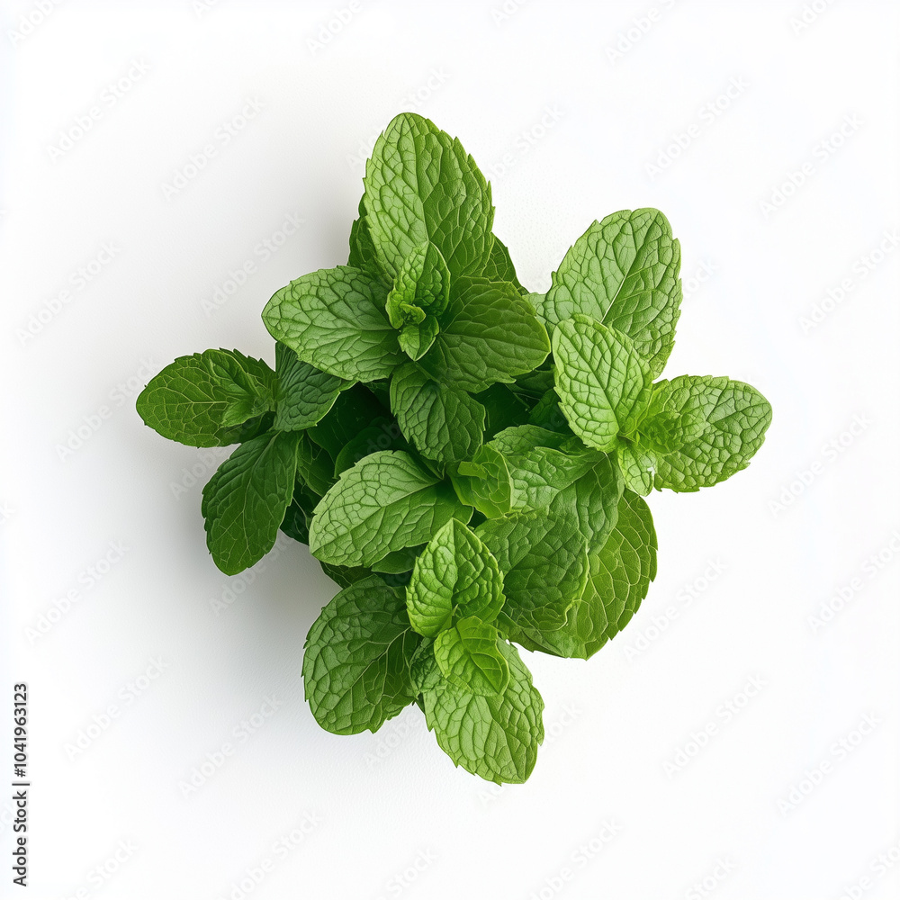 Fresh Mint Leaves on White Background