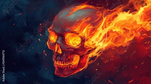 Infernal Fury: Flaming Demon Skull Illustration for Dark Fantasy Themes