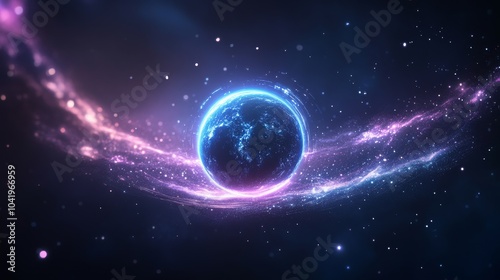 Glowing Earth surrounded by cosmic energy in space