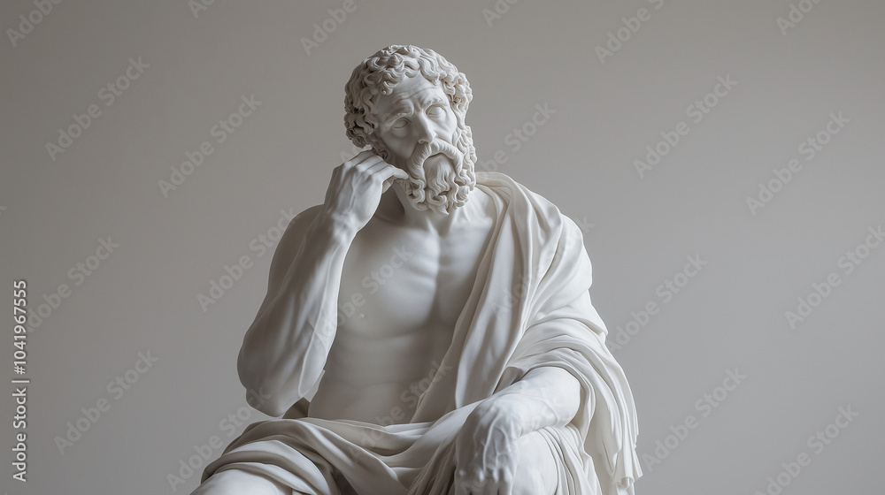 A masterfully crafted sculpture of Socrates, his thoughtful gaze and flowing Greek robes embodying the essence of ancient philosophical wisdom, with every detail intricately carved A masterfully crafted sculpture of Socrates, his thoughtful gaze and flowing Greek robes embodying the essence of ancient philosophical wisdom, with every detail intricately carved