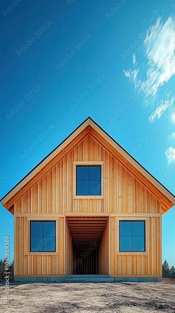a newly framed house under construction showcasing wood beams and structural elements against a clear blue sky symbolizing growth and new beginnings a newly framed house under construction showcasing wood beams and structural elements against a clear blue sky symbolizing growth and new beginnings