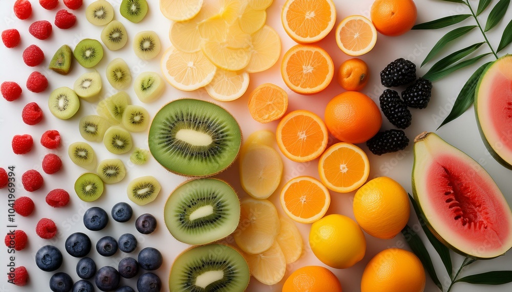 Collage de frutas variadas sobre una mesa Collage de frutas variadas sobre una mesa