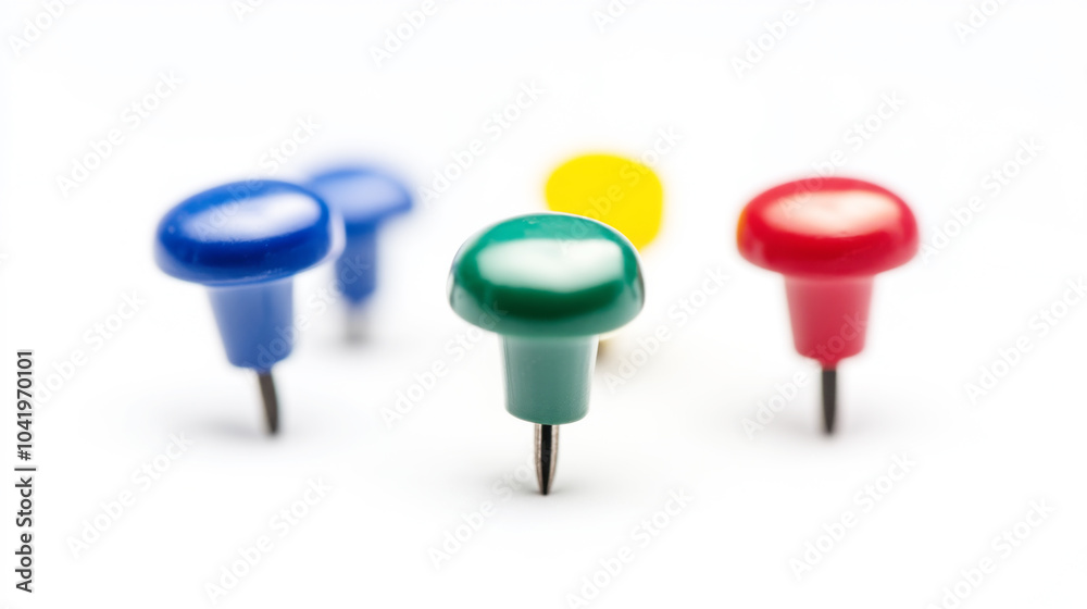 Colorful Push Pins on White Background