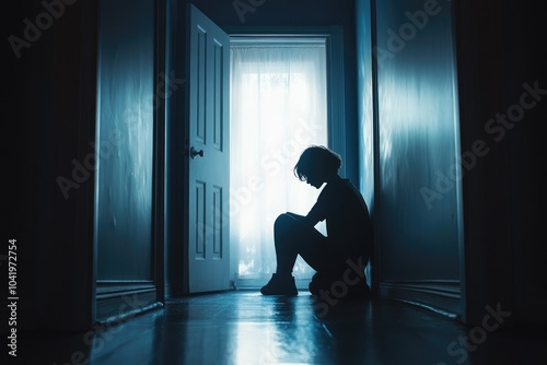 Solitary Silhouette of a Person in a Dark Hallway