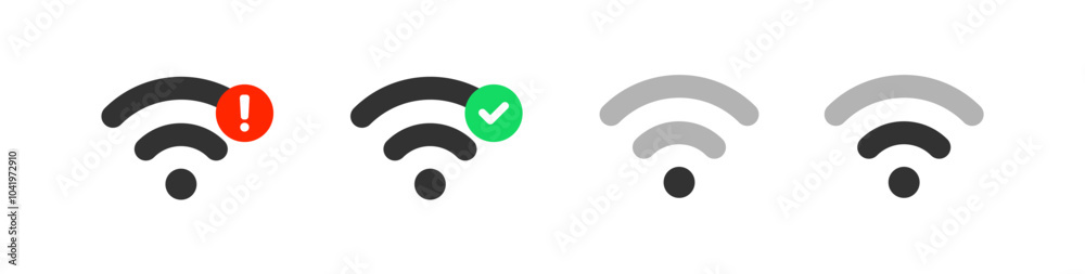 Wifi signal icon. Strength connection. Good, bad wireless network. Hotspot status.