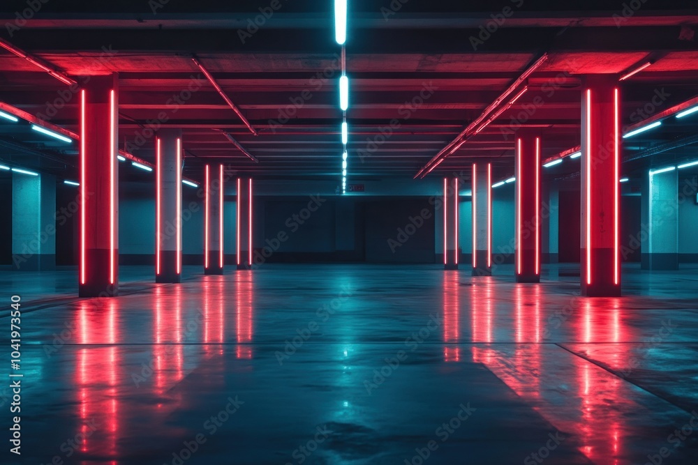 Striking View of Empty Garage with Vivid Lighting Effects Striking View of Empty Garage with Vivid Lighting Effects