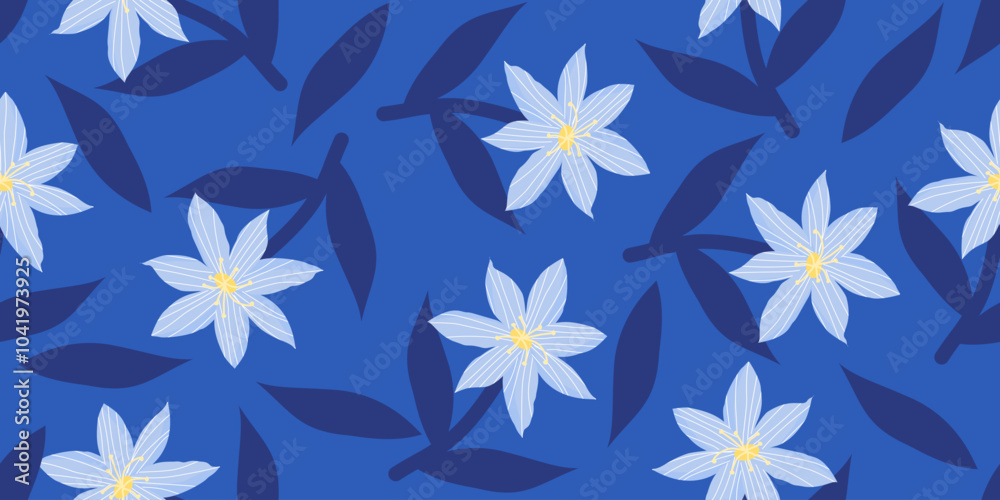 Flower seamless background. Minimalistic abstract floral pattern Hand drawn flowers for fabric, textiles